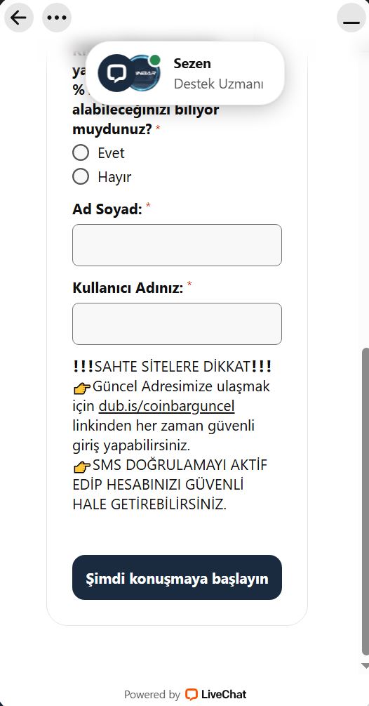 coinbar canlı destek